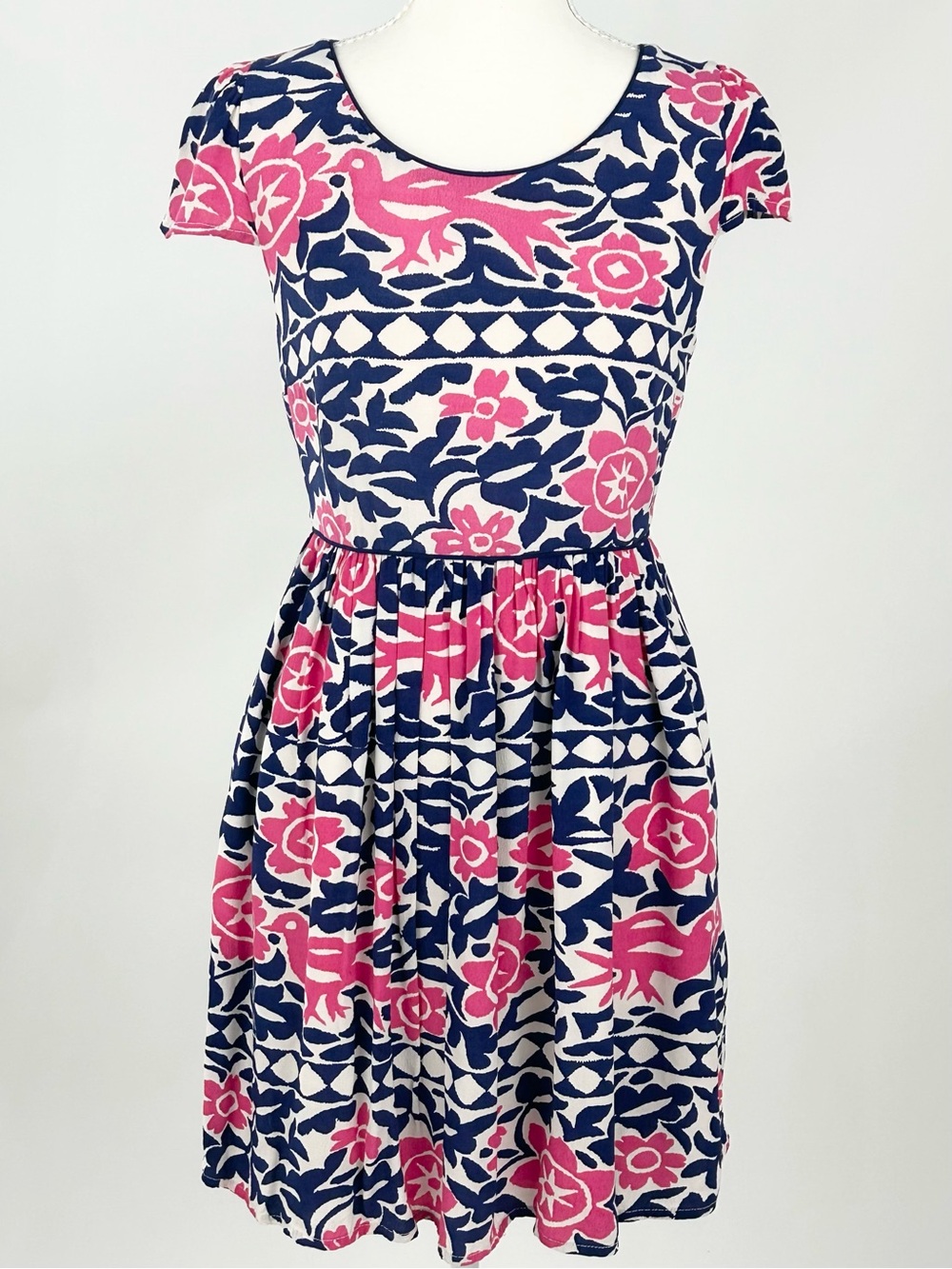 Anthropologie Maeve Peralta Bird Floral Fit & Flare Dress 2P Petite